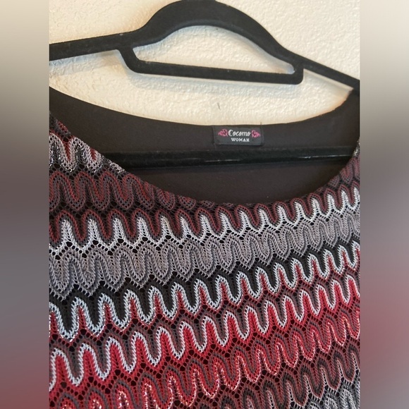 Cocomo Woman~Bold Open Crocheted Tunic~3/4 Sleeve~Flame Stitch Pattern~Size 2X - Picture 8 of 12